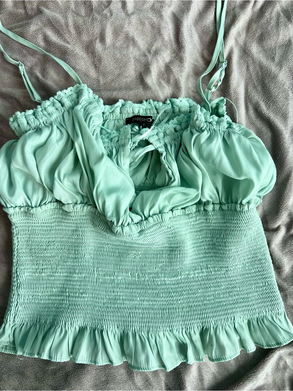 Papermoon Mint Green Smocked Ruffle Crop Top